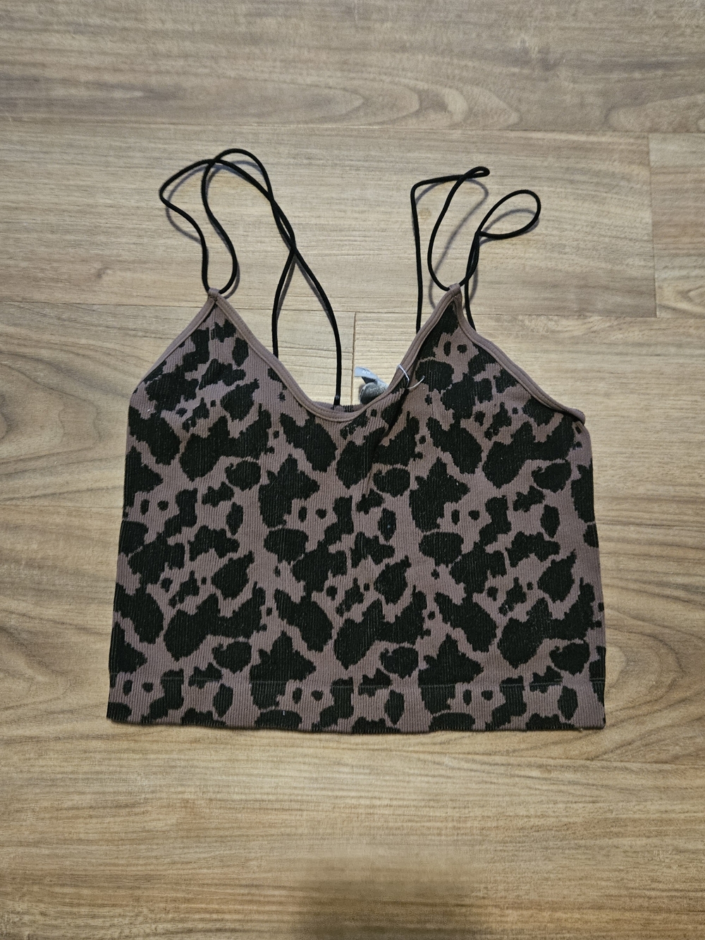 Leopard Print Cropped Cami Tank Top - Brown/Black
